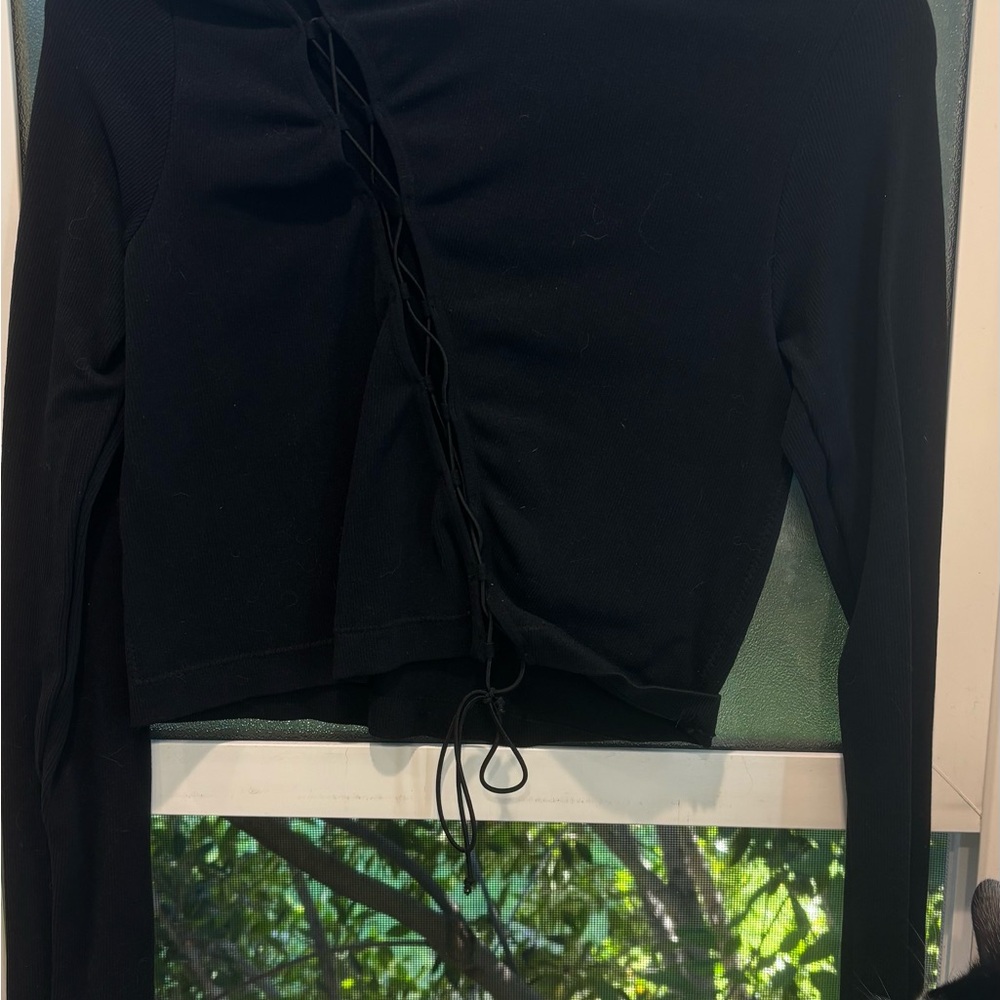 Garage Black Lace-Up Long Sleeve Top